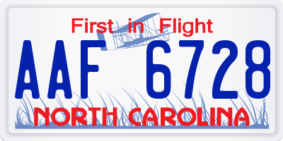 NC license plate AAF6728