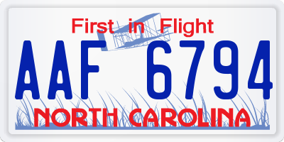 NC license plate AAF6794