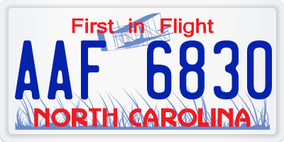 NC license plate AAF6830