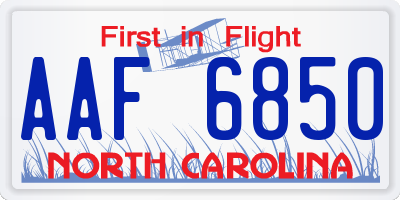 NC license plate AAF6850