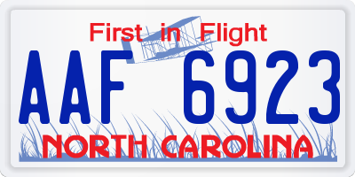 NC license plate AAF6923