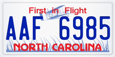 NC license plate AAF6985