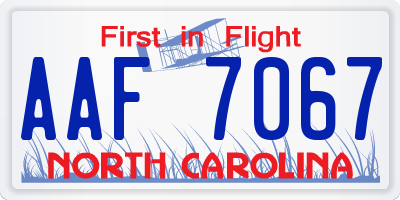 NC license plate AAF7067