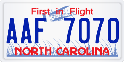 NC license plate AAF7070