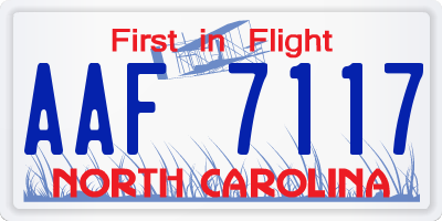 NC license plate AAF7117