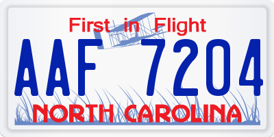 NC license plate AAF7204