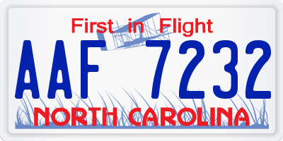 NC license plate AAF7232