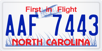 NC license plate AAF7443