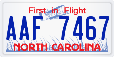 NC license plate AAF7467