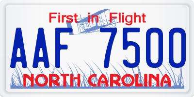 NC license plate AAF7500