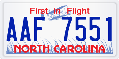 NC license plate AAF7551