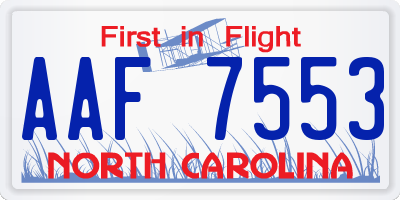 NC license plate AAF7553