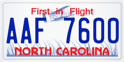 NC license plate AAF7600