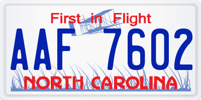 NC license plate AAF7602