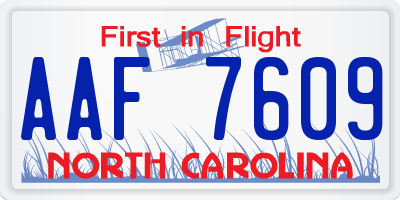 NC license plate AAF7609