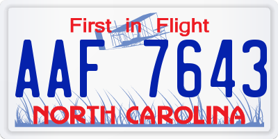 NC license plate AAF7643