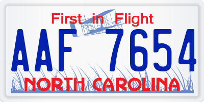 NC license plate AAF7654