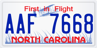 NC license plate AAF7668
