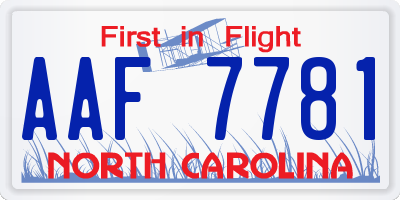 NC license plate AAF7781
