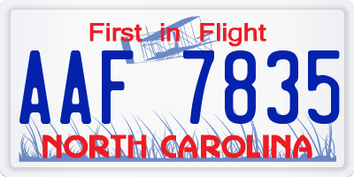 NC license plate AAF7835