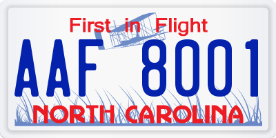 NC license plate AAF8001