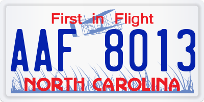 NC license plate AAF8013