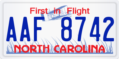 NC license plate AAF8742