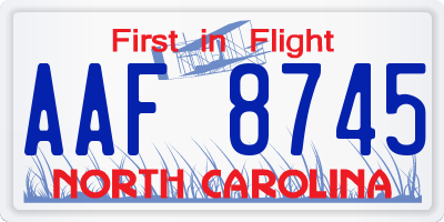 NC license plate AAF8745