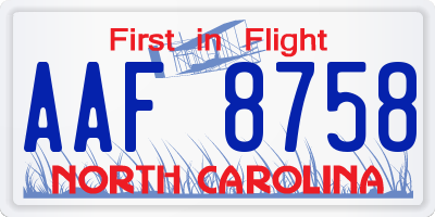 NC license plate AAF8758
