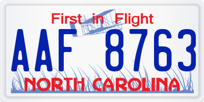 NC license plate AAF8763