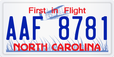 NC license plate AAF8781
