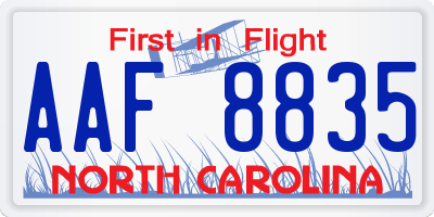 NC license plate AAF8835