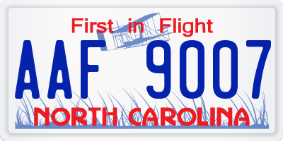 NC license plate AAF9007