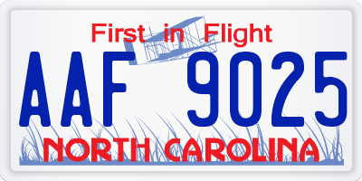 NC license plate AAF9025