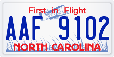 NC license plate AAF9102