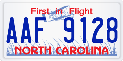 NC license plate AAF9128