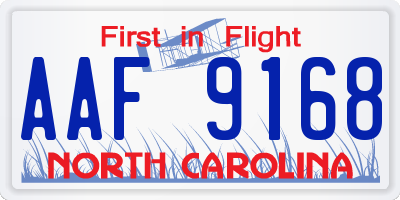 NC license plate AAF9168