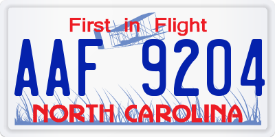 NC license plate AAF9204