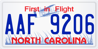 NC license plate AAF9206