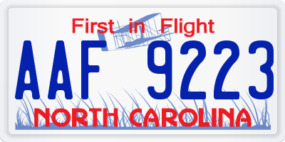 NC license plate AAF9223