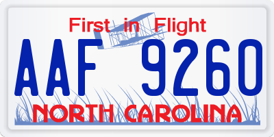 NC license plate AAF9260