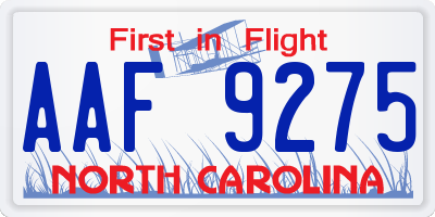 NC license plate AAF9275