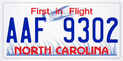 NC license plate AAF9302