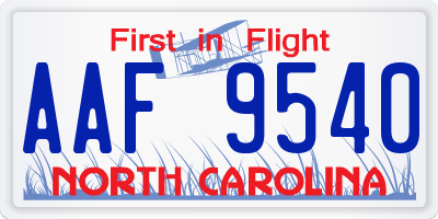 NC license plate AAF9540