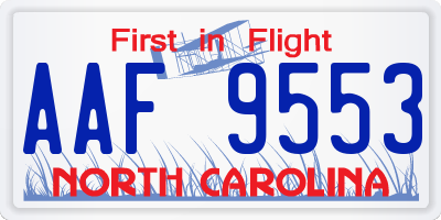 NC license plate AAF9553