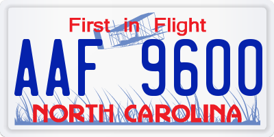 NC license plate AAF9600