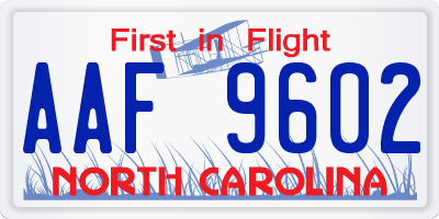 NC license plate AAF9602