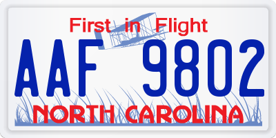 NC license plate AAF9802