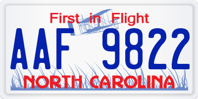 NC license plate AAF9822