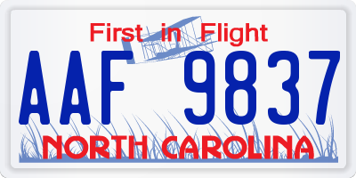 NC license plate AAF9837